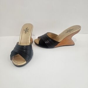 Lucky Lou Ilze Mule in Black Leather & Suede,SZ 9 or 8,Pinup Cantilever Heel,VLV